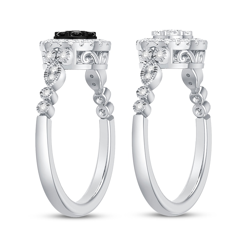 Black & White Multi-Diamond Center Circle Convertible Ring 3/8 ct tw Round-cut White Gold Plated