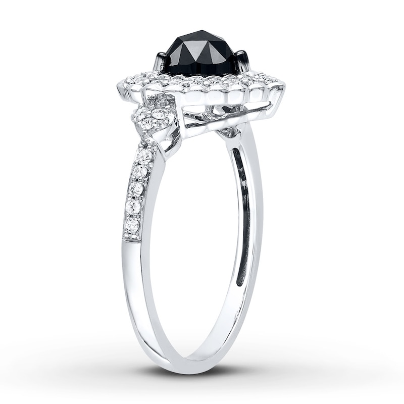 Black Diamond Ring 1 ct tw Heart-shaped White Gold Plated