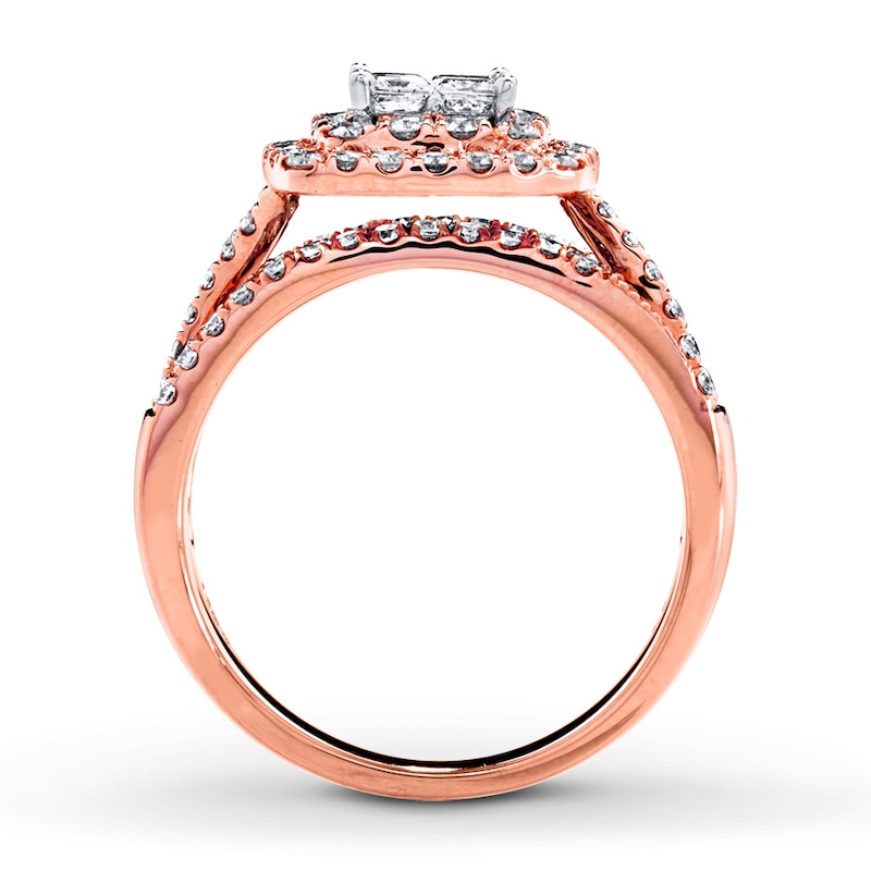 Diamond Ring 1-1/8 ct tw Princess & Round-cut Two-Tone Gold Plated