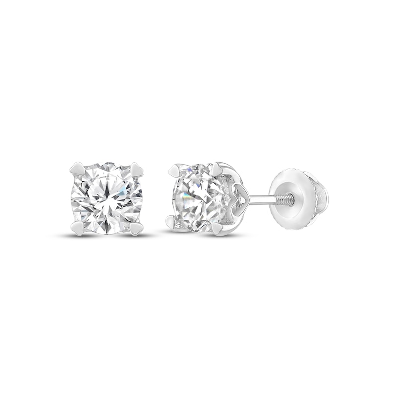 Solitaire Earrings 3/4 ct tw Diamonds White Gold Plated