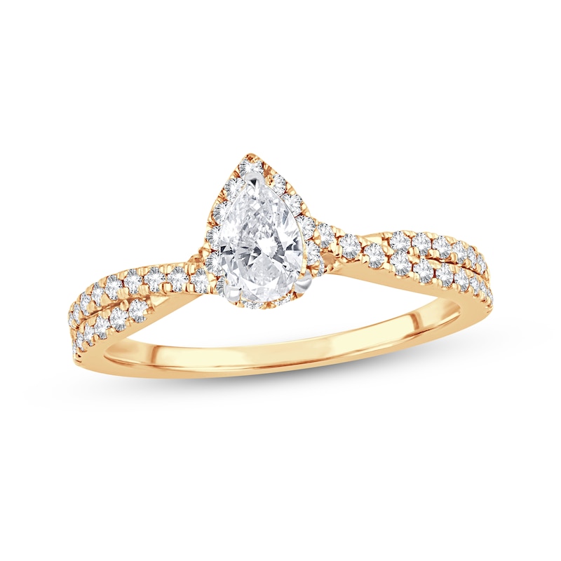 Diamond Engagement Ring 3/4 ct tw Pear & Round Yellow Gold Plated