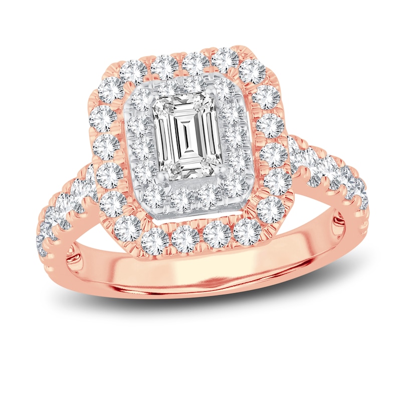 Diamond Engagement Ring 1-1/2 ct tw Emerald & Round-cut Rose Gold Plated