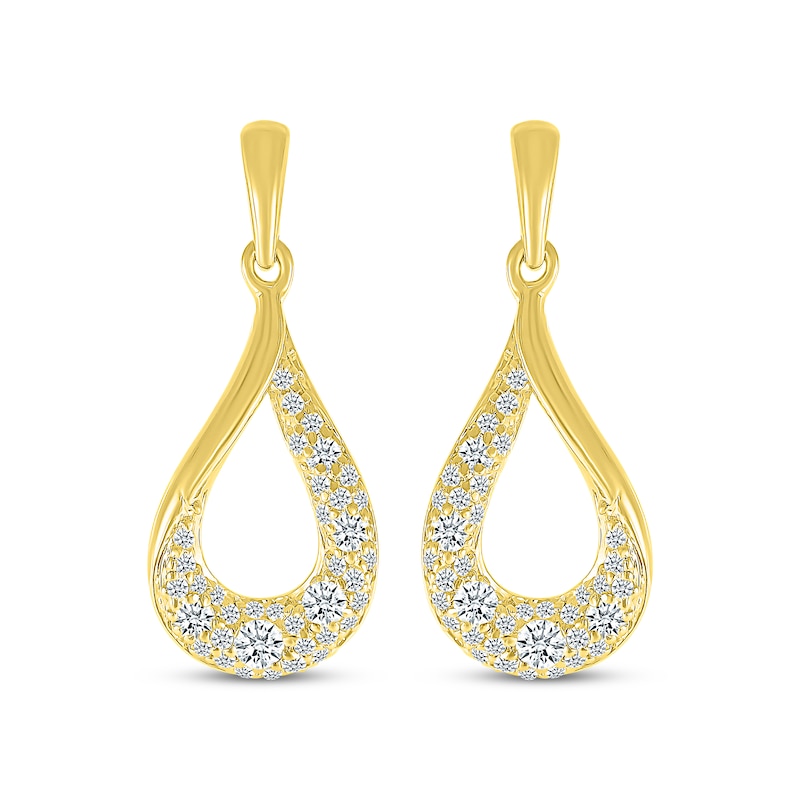 Diamond Cobblestone Twist Teardrop Dangle Earrings 1/2 ct tw Yellow Gold Plated