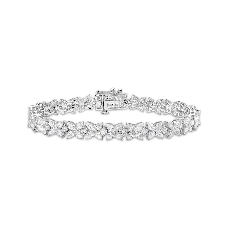 Pear-Shaped & Round-Cut Diamond Flower Tennis Bracelet 10 ct tw White Gold Plated 7"