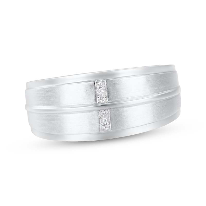 Men’s Square-Cut Diamond Wedding Band 1/10 ct tw White Gold Plated