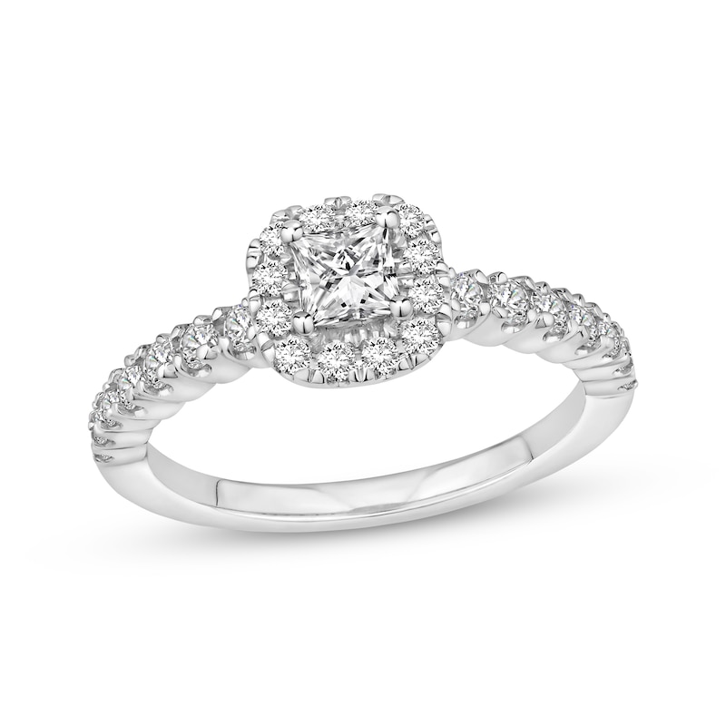 Diamond Engagement Ring 5/8 ct tw Princess & Round-cut White Gold Plated