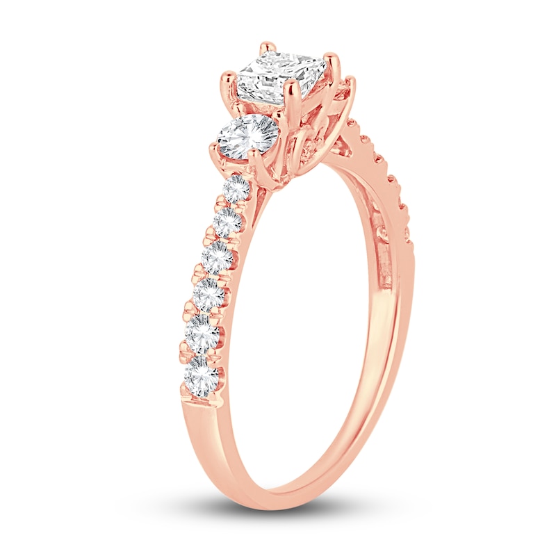 Three-Stone Diamond Engagement Ring 1 ct tw Princess/Round-Cut Rose Gold Plated