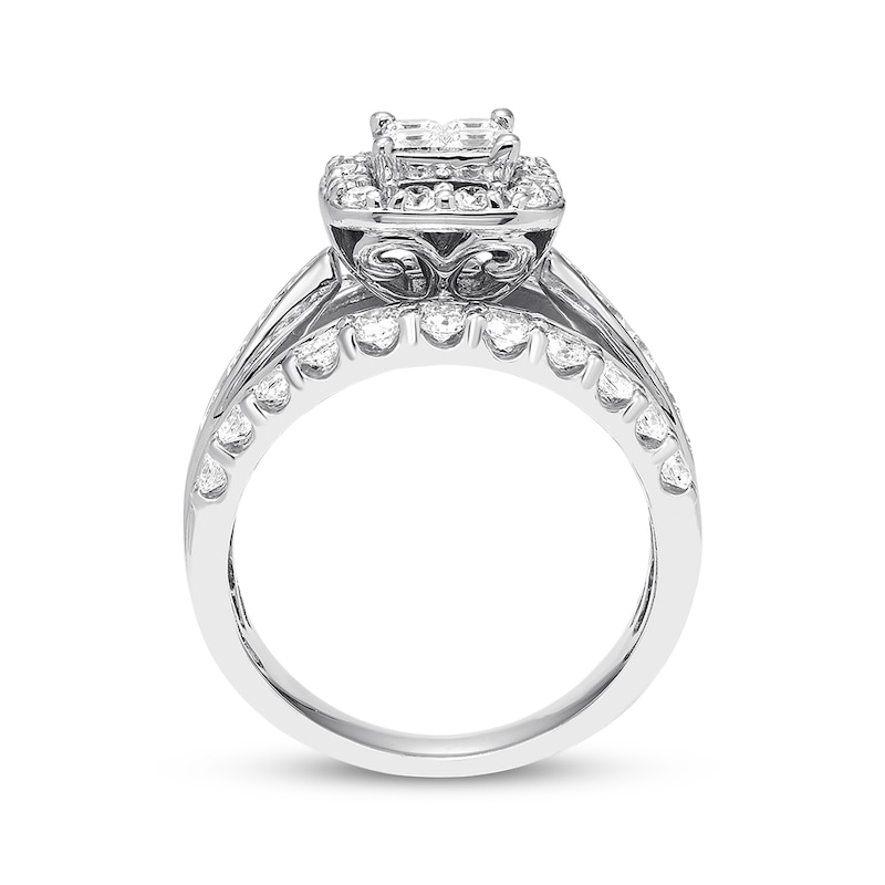 Diamond Engagement Ring 2 ct tw Princess & Round White Gold Plated