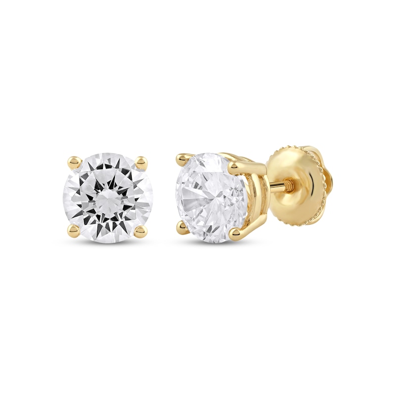 Lab-Created Diamonds by Round-Cut Solitaire Stud Earrings 2 ct tw Yellow Gold Plated