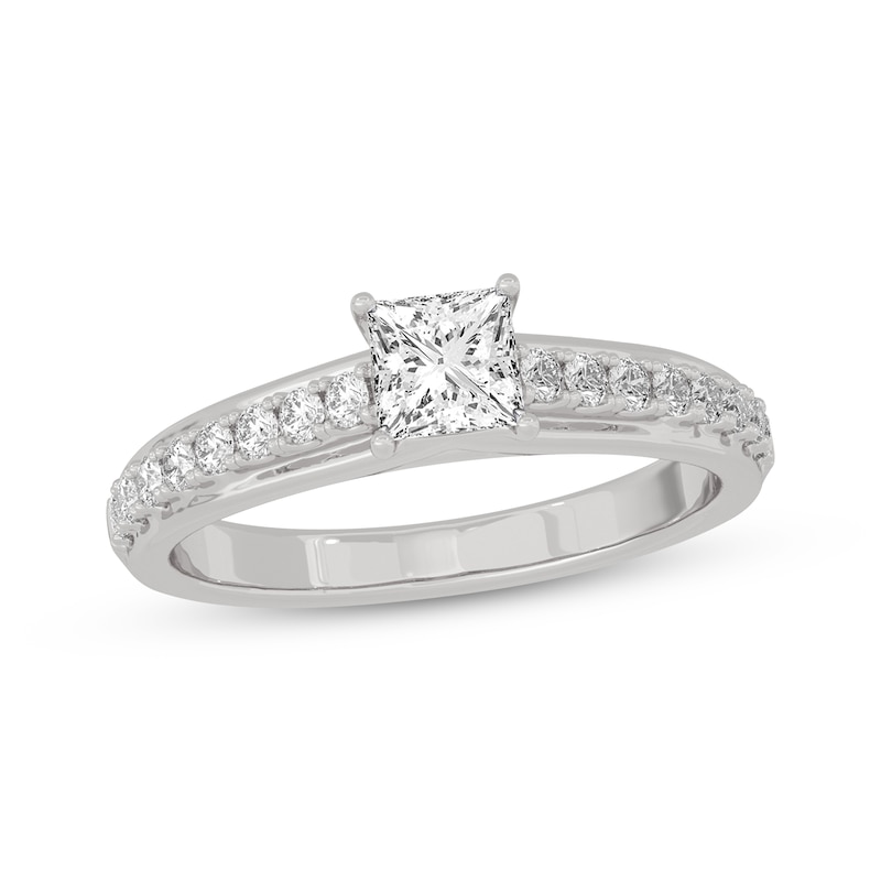 Princess & Round-Cut Diamond Engagement Ring 3/4 ct tw White Gold Plated