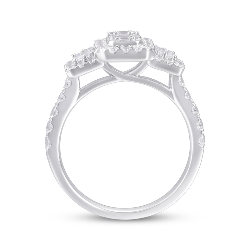 Diamond Engagement Ring 1 ct tw Baguette/Round White Gold Plated