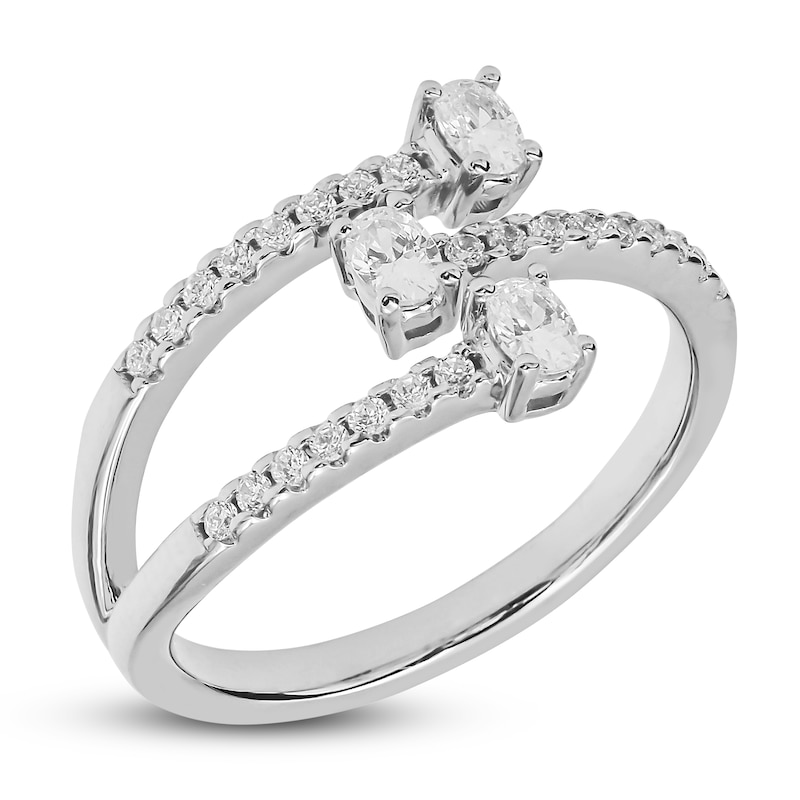 Diamond Three-Stone Deconstructed Ring 1/2 ct tw Oval & Round-cut White Gold Plated