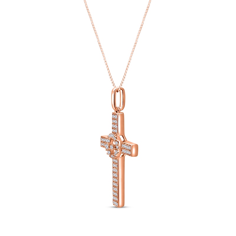 Diamond Cross Necklace 3/8 ct tw Round-cut Rose Gold Plated
