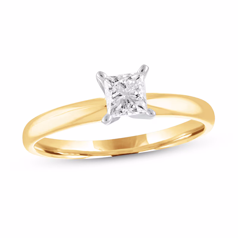 Now + Forever Diamond Solitaire Engagement Ring 1/2 ct tw Princess-cut 14K Yellow Gold (I/I2)