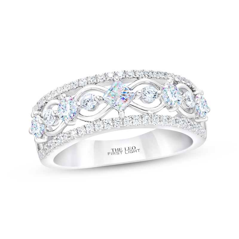 THE LEO First Light Diamond Princess & Round-Cut Anniversary Ring 1 ct tw White Gold Plated