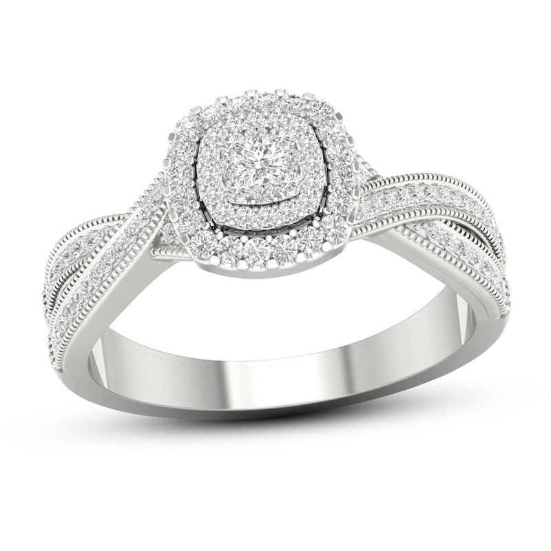 Diamond Engagement Ring 3/8 ct tw Round-cut White Gold Plated