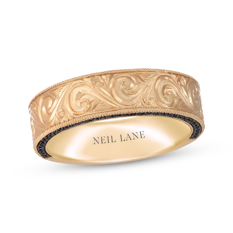 Neil Lane Men's Black Diamond Wedding Band 1/3 ct tw Yellow Gold Plated