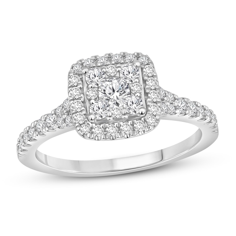 Diamond Engagement Ring 3/4 ct tw Round-cut White Gold Plated