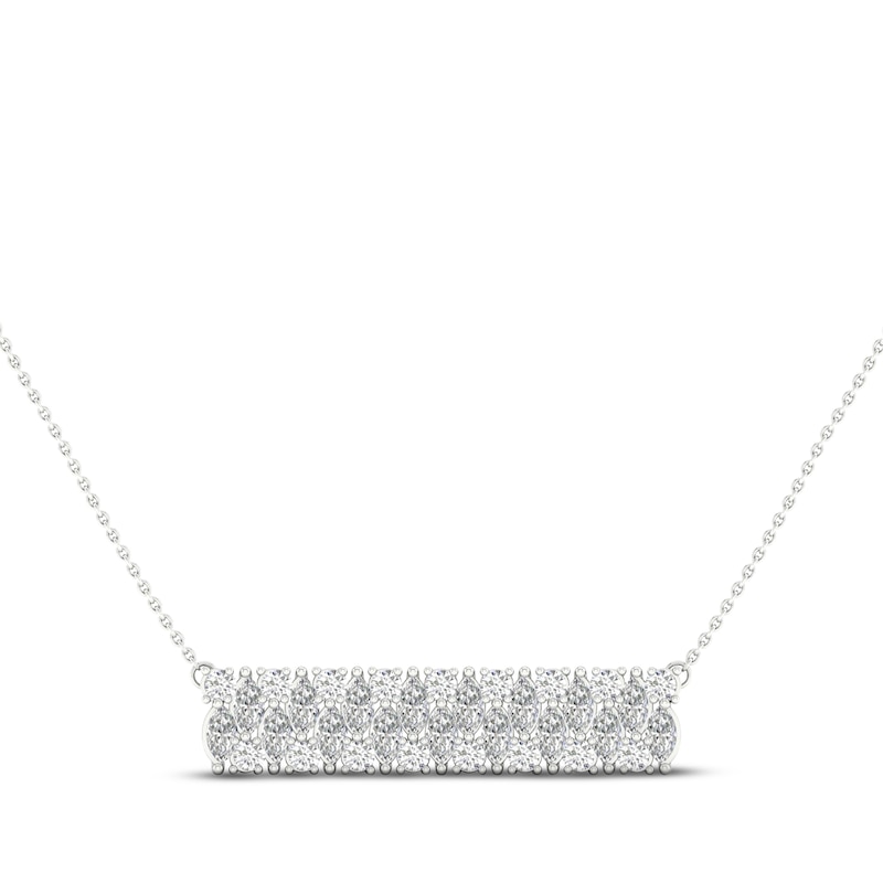 Diamond Bar Necklace 1-5/8 ct tw Marquise & Round-cut White Gold Plated 18"