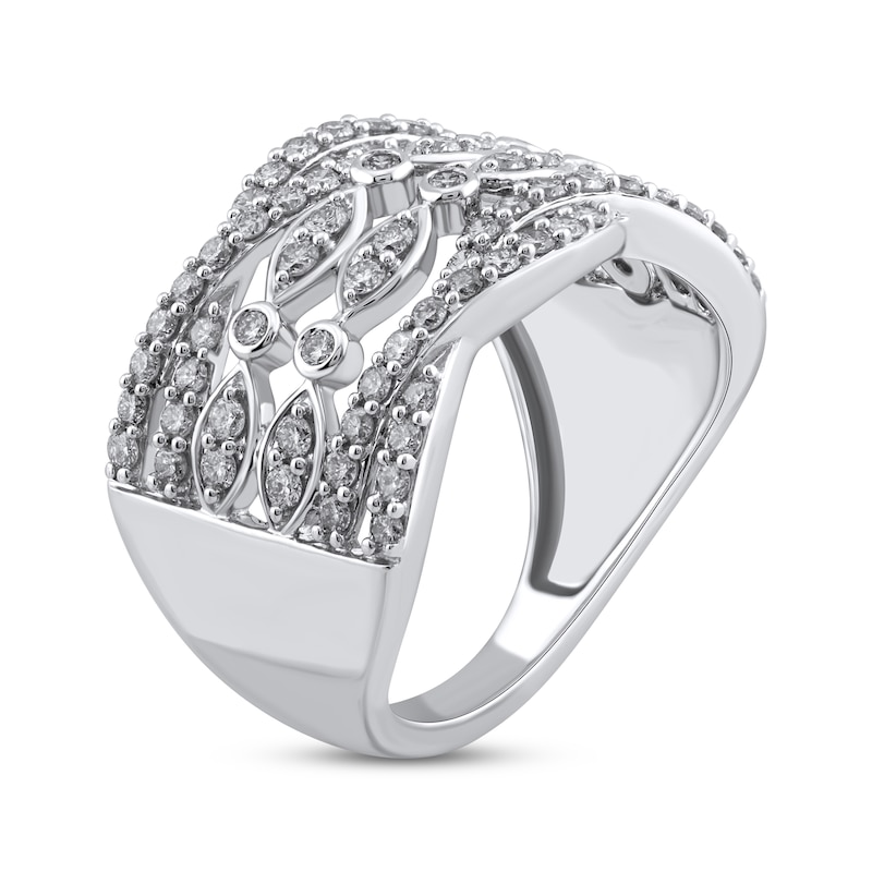 Diamond Twist Bezel Ring 1 ct tw White Gold Plated