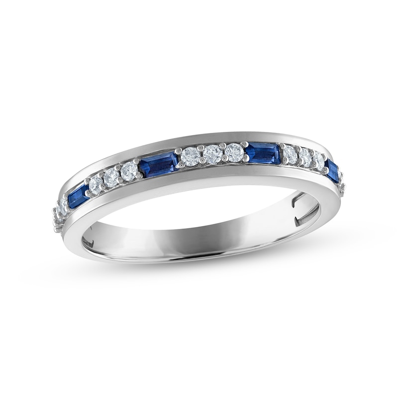 Men's Blue Sapphire & Diamond Wedding Band 1/5 ct tw Round-cut White Gold Plated