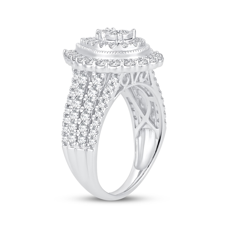 Round-Cut Multi-Diamond Center Pear-Shaped Engagement Ring 1-1/2 ct tw White Gold Plated