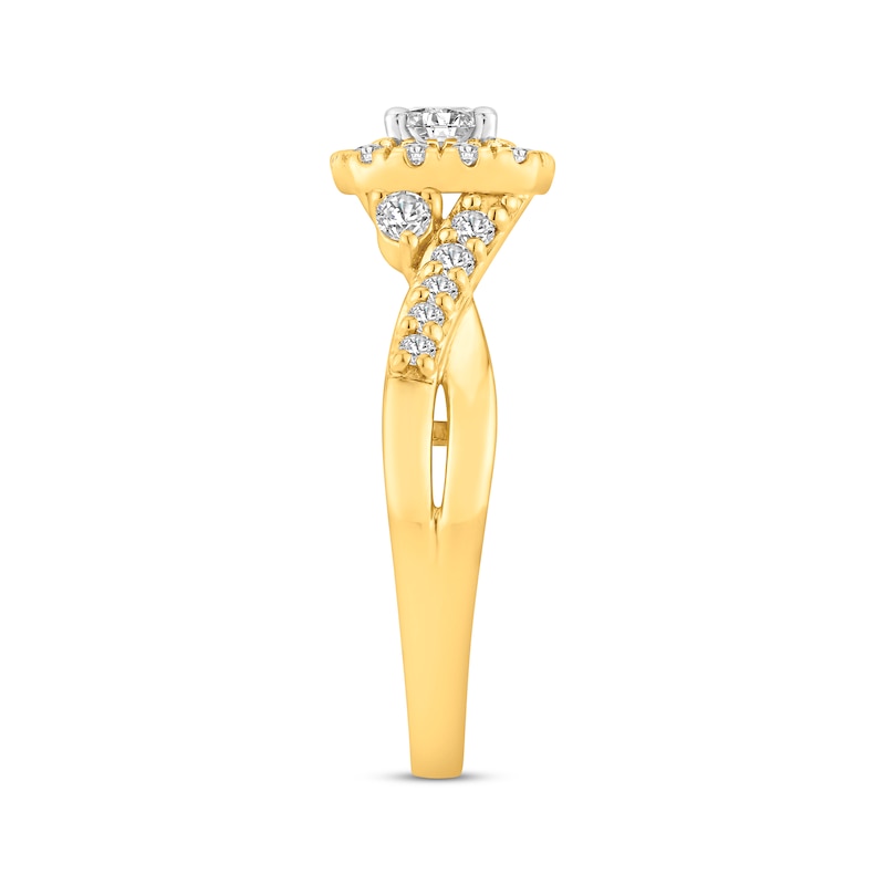Round-Cut Diamond Halo Engagement Ring 3/4 ct tw Yellow Gold Plated