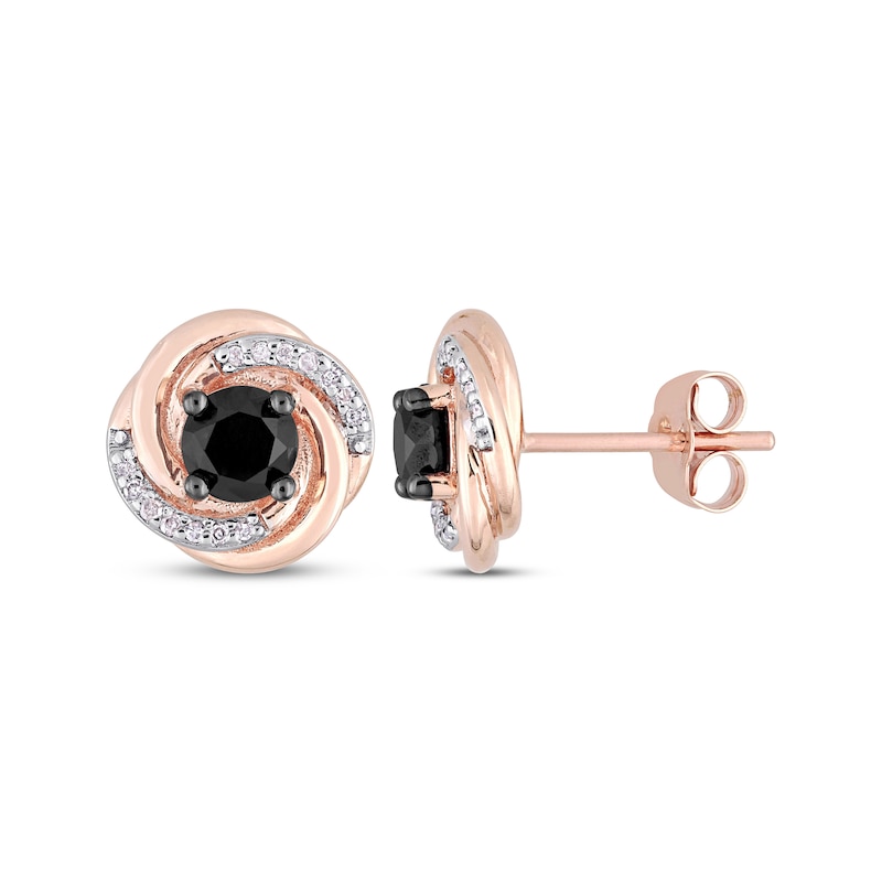 Round-Cut Black & White Diamond Stud Earrings 1-1/10 ct tw Rose Gold Plated
