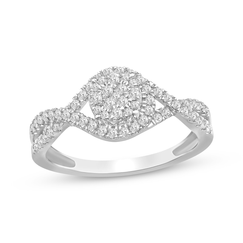 Multi-Diamond Center Twist Shank Ring 3/8 ct tw White Gold Plated
