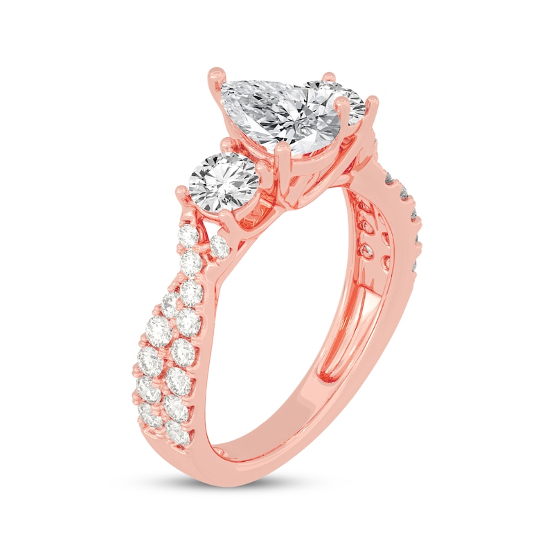 Pear-Shaped & Round-Cut Three-Stone Diamond Engagement Ring 2 ct tw Rose Gold Plated