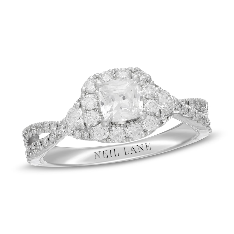Neil Lane Diamond Engagement Ring 1-1/8 ct tw Cushion/Round White Gold Plated