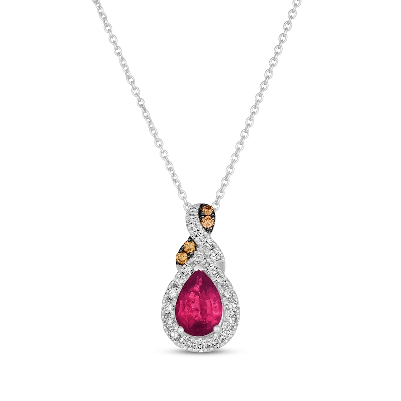 Le Vian® Chocolate Twist Pear-Shaped Ruby Necklace 1/5 ct tw Diamonds Vanilla Gold Plated