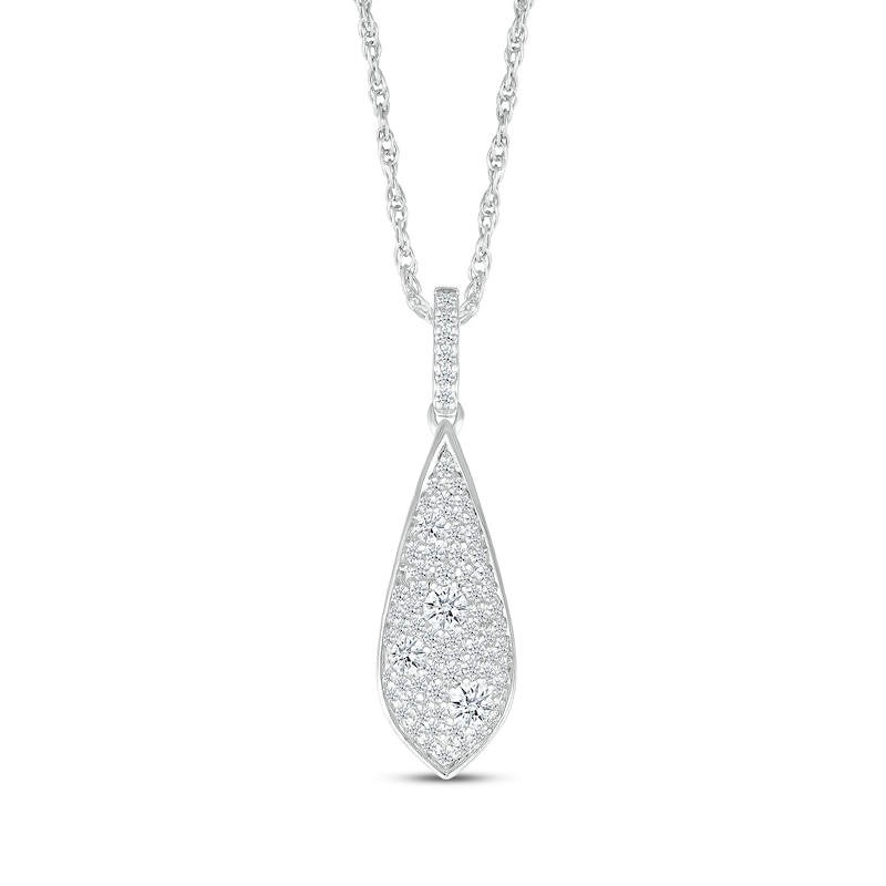 Multi-Diamond Cobblestone Teardrop Necklace 3/8 ct tw White Gold Plated 18"