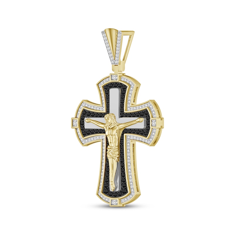 Round-Cut Black & White Diamond Crucifix Charm 1 ct tw Yellow Gold Plated