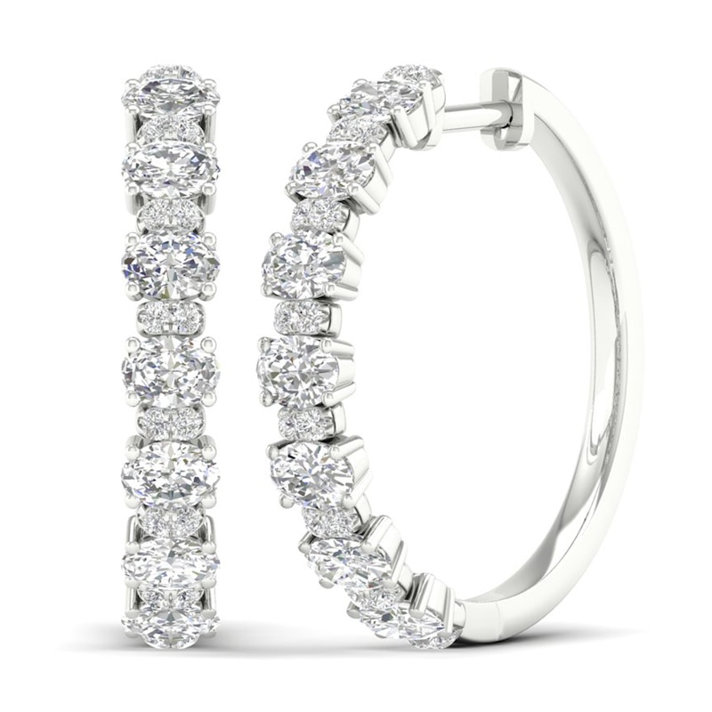 Diamond Hoop Earrings 2-3/8 ct tw Oval & Round-cut White Gold Plated