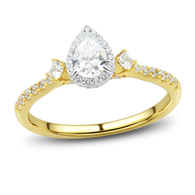 Three-Stone Diamond Engagement Ring 3/4 ct tw Pear/Princess/Round-Cut Yellow Gold Plated