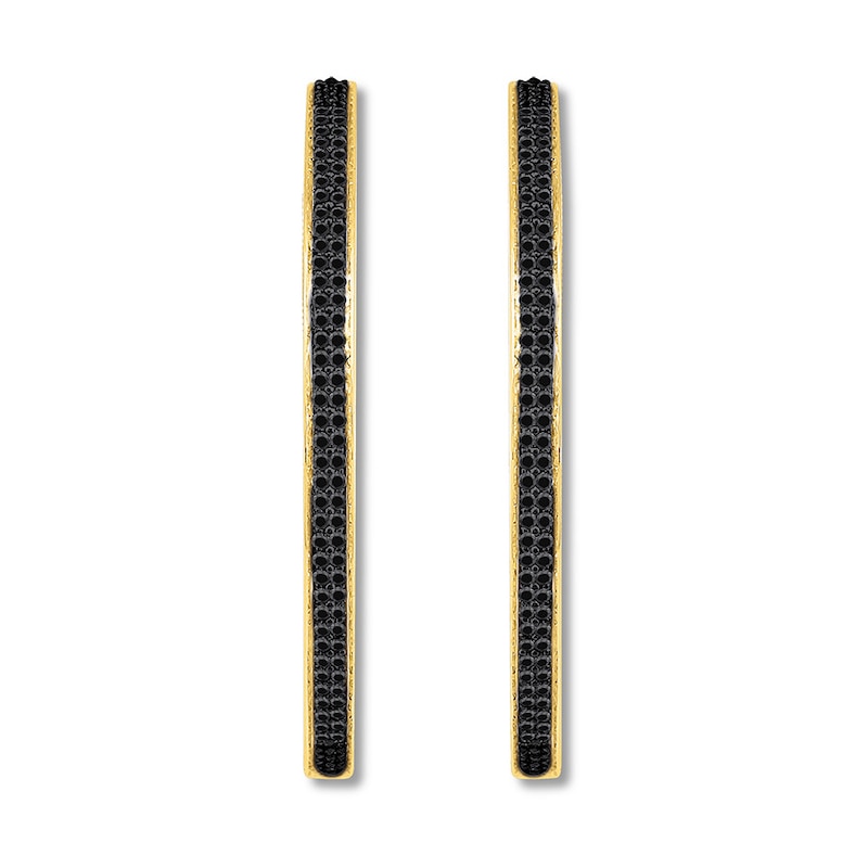 Black Diamond Hoop Earrings 1 ct tw Round-cut Yellow Gold Plated
