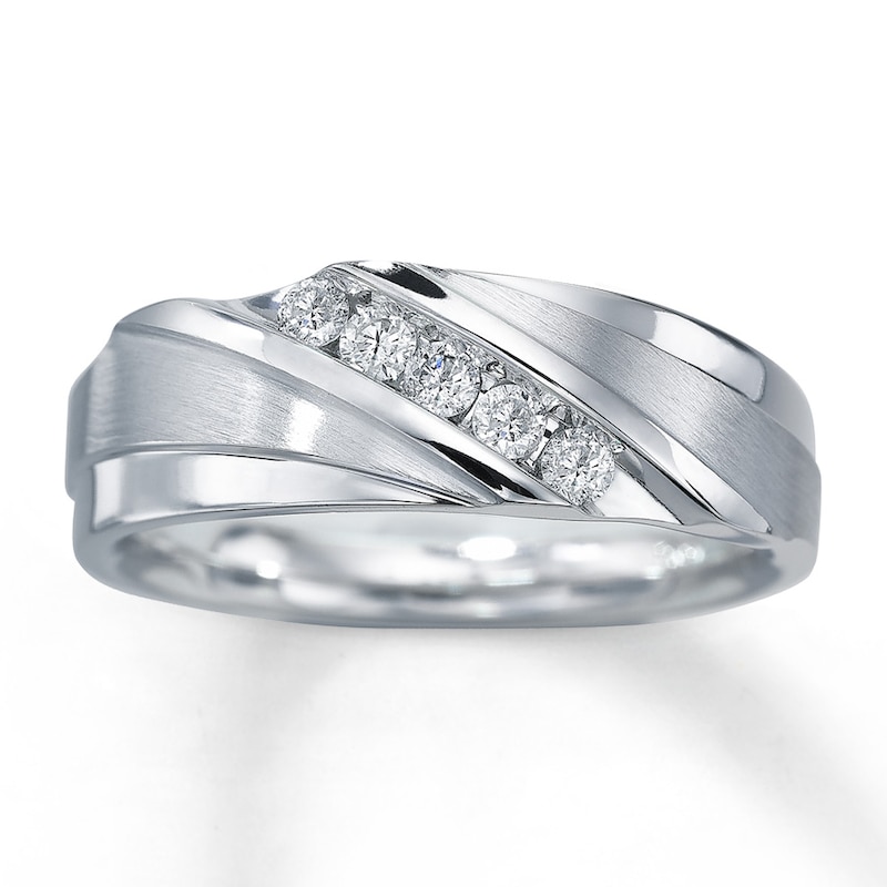Men's Wedding Band 1/4 ct tw Round-cut Diamonds White Gold Plated