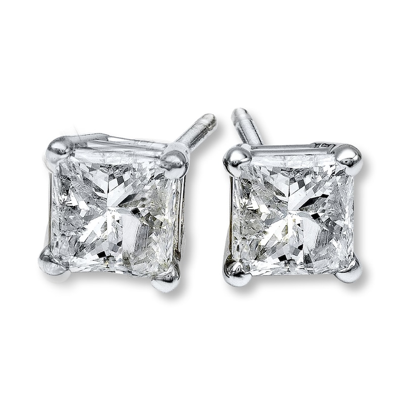 Diamond Solitaire Stud Earrings 3/4 ct tw Princess-cut White Gold Plated