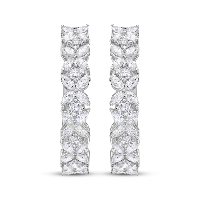 Marquise & Round-Cut Diamond Flower Hoop Earrings 1-3/4 ct tw White Gold Plated