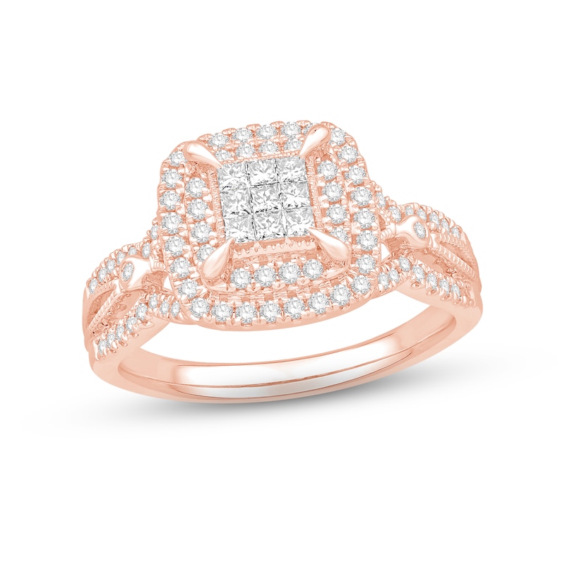 Diamond Engagement Ring 5/8 ct tw Princess & Round-cut Rose Gold Plated