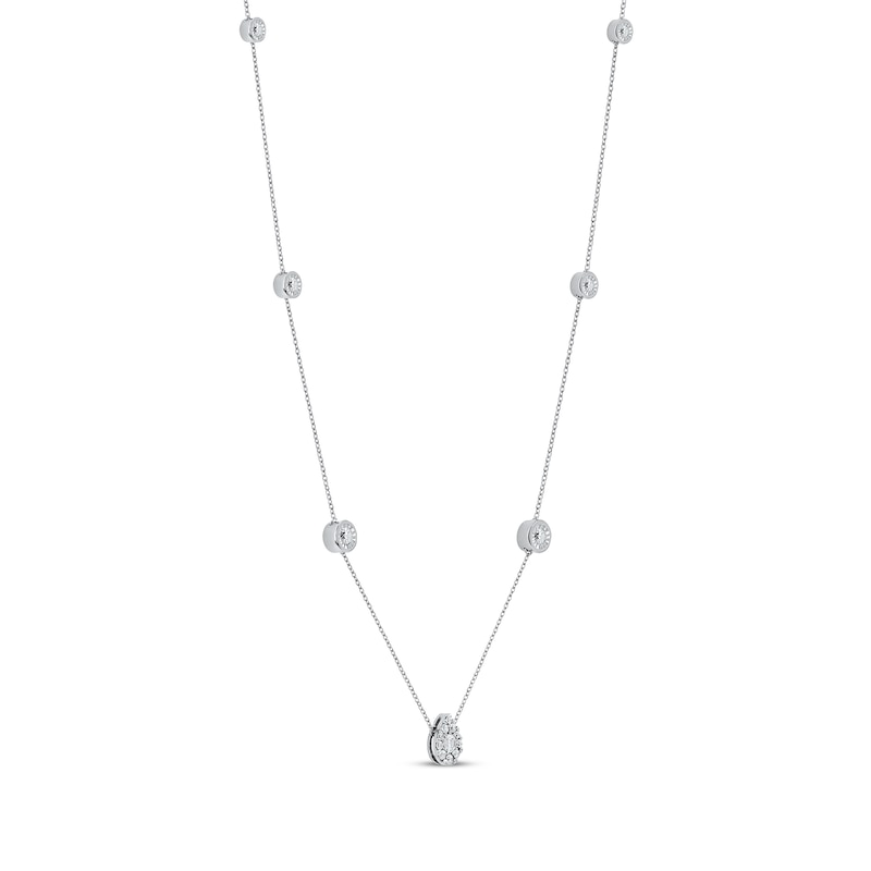 Diamond Halo Teardrop Center Station Necklace 1/2 ct tw White Gold Plated 18"