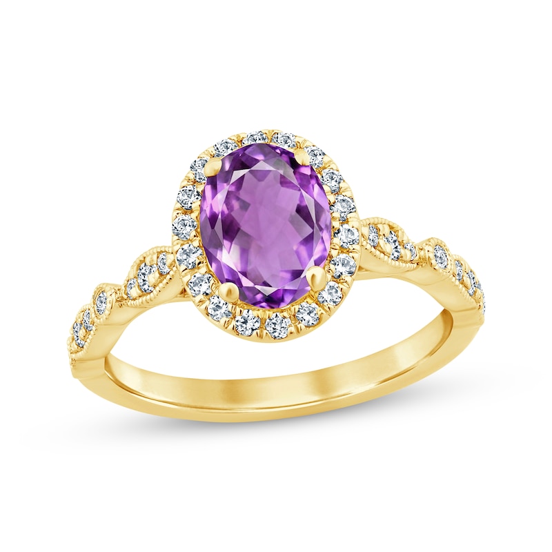 Amethyst & Diamond Oval Halo Engagement Ring 1/3 ct tw Round-cut Yellow Gold Plated