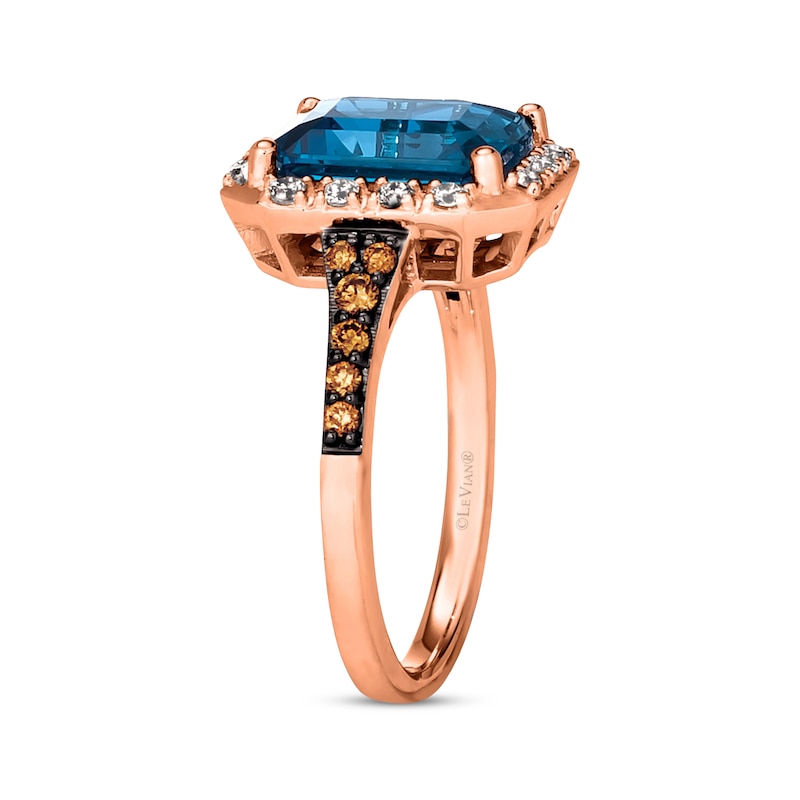 Le Vian Blue Topaz Ring 1/3 ct tw Diamonds Strawberry Gold Plated