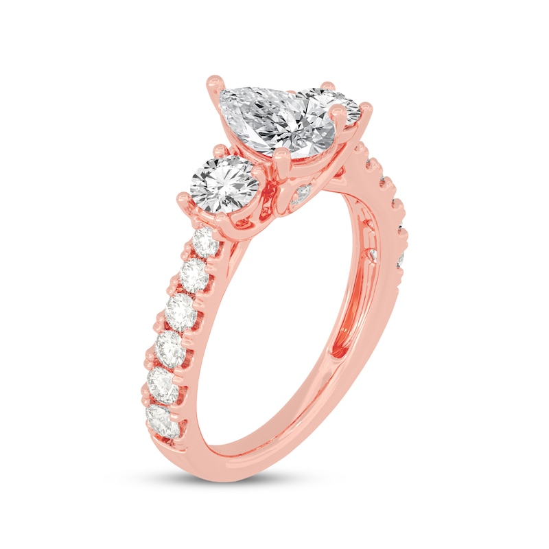 Pear-Shaped & Round-Cut Three-Stone Diamond Engagement Ring 2 ct tw Rose Gold Plated