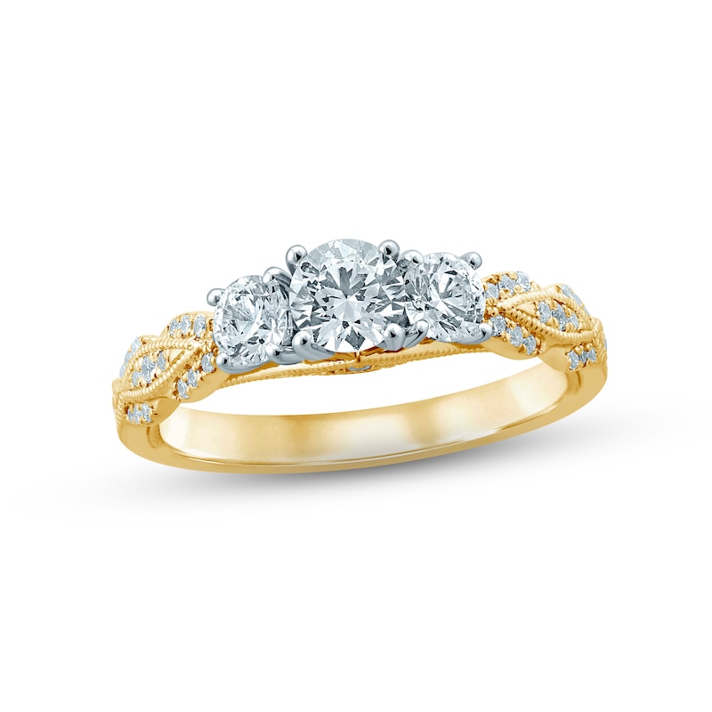 Diamond Three-Stone Engagement Ring 1 ct tw Round-cut Two-Tone Gold Plated