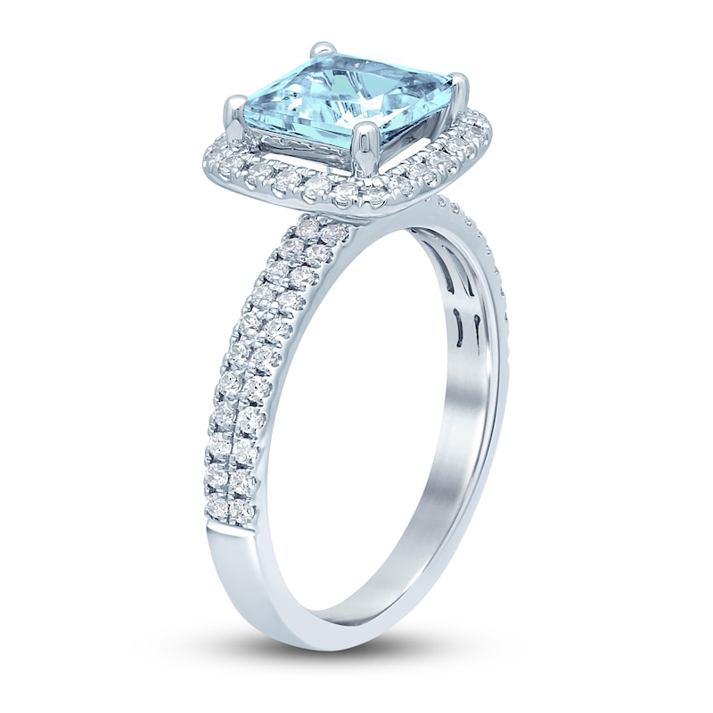 Square-cut Aquamarine Engagement Ring 3/8 ct tw Diamonds White Gold Plated