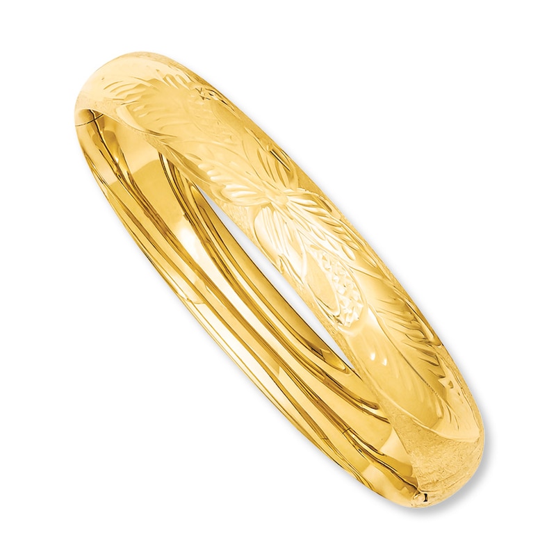 Floral Bangle Bracelet Yellow Gold Plated