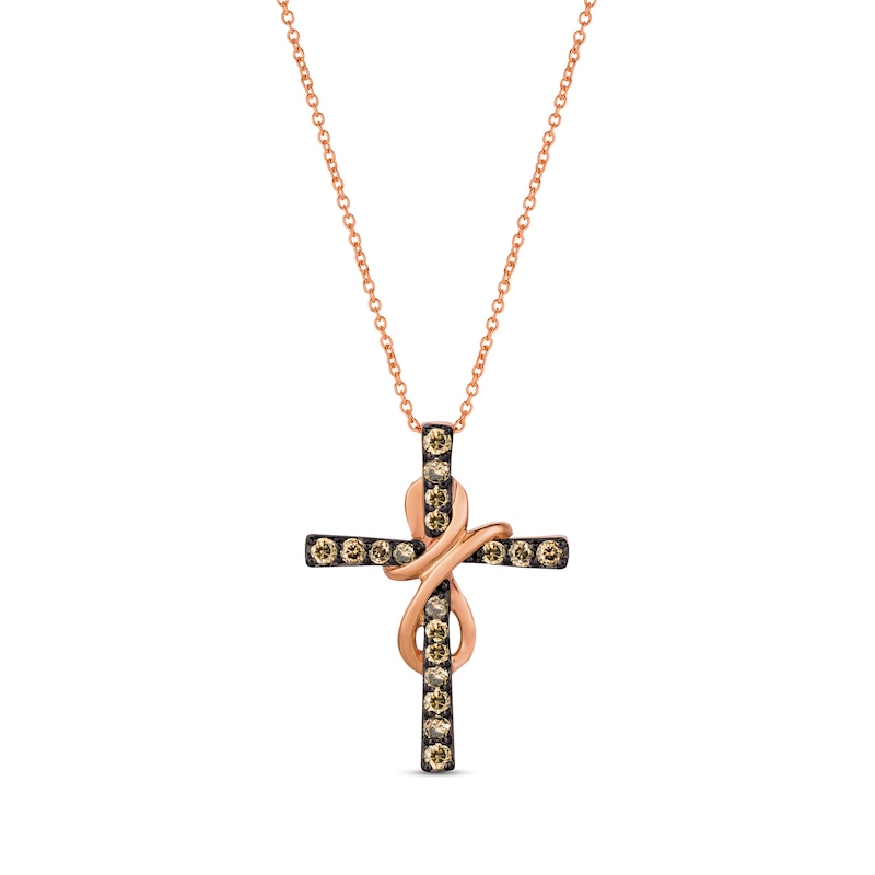 Le Vian Diamond Cross Necklace 1/2 ct tw Round-cut Strawberry Gold Plated 18"