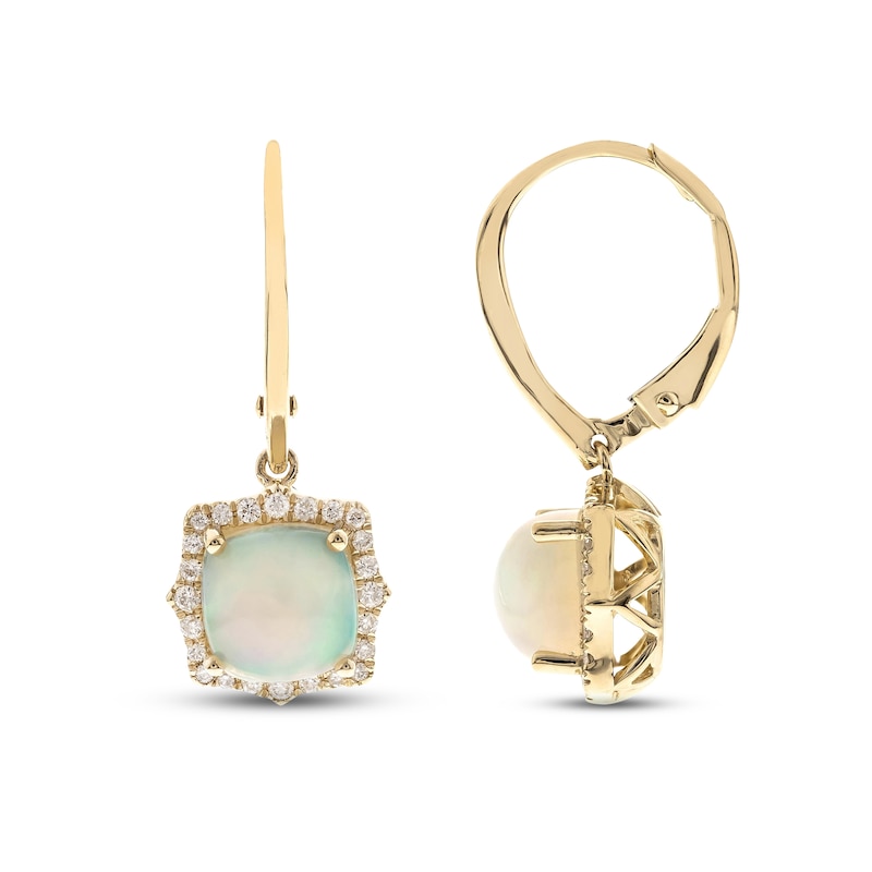 Opal & Diamond Dangle Earrings 1/6 ct tw Round-cut Yellow Gold Plated